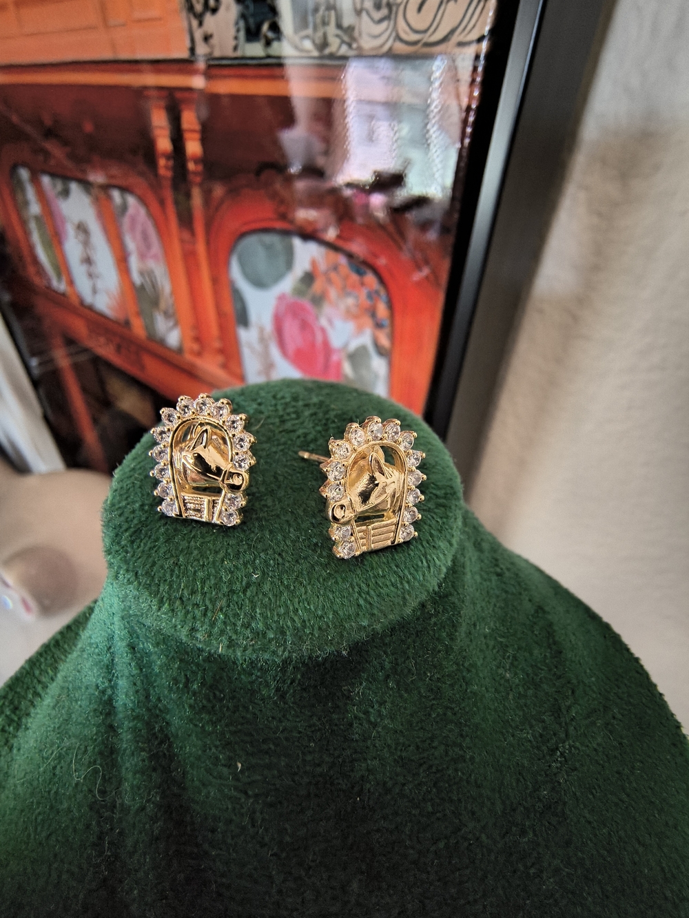 18 Karat Gold Filled Over Brass Triple A CZ Horse Earrings Stunning